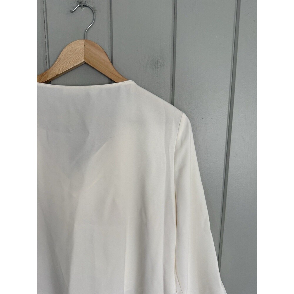 Amanda Uprichard Blouse L Large Cowl Neck Chiffon Drape Ivory 3/4 Sleeves - Picture 6 of 6